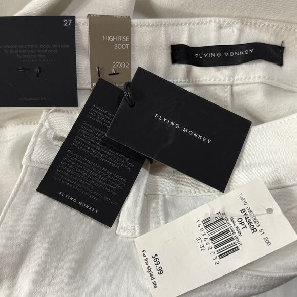 Flying Monkey SZ 27x32 Hi-Rise Boot Jeans Stretch Zip-Fly Pocket Optic White New - Picture 8 of 9